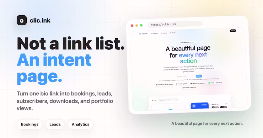 Clic Ink - A beautiful page for every next action