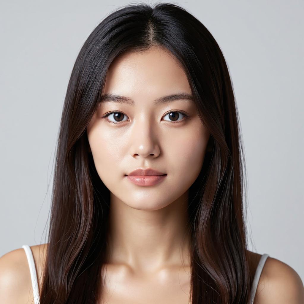Portrait of a woman with long straight dark hair, an example from the AI Hairstyle gallery