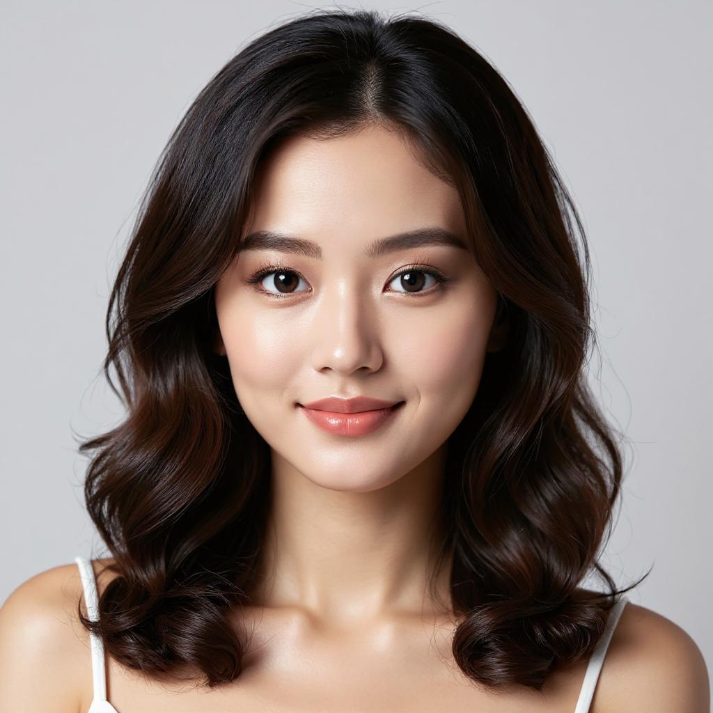 The same woman with voluminous Hollywood waves, an AI hairstyle changer example