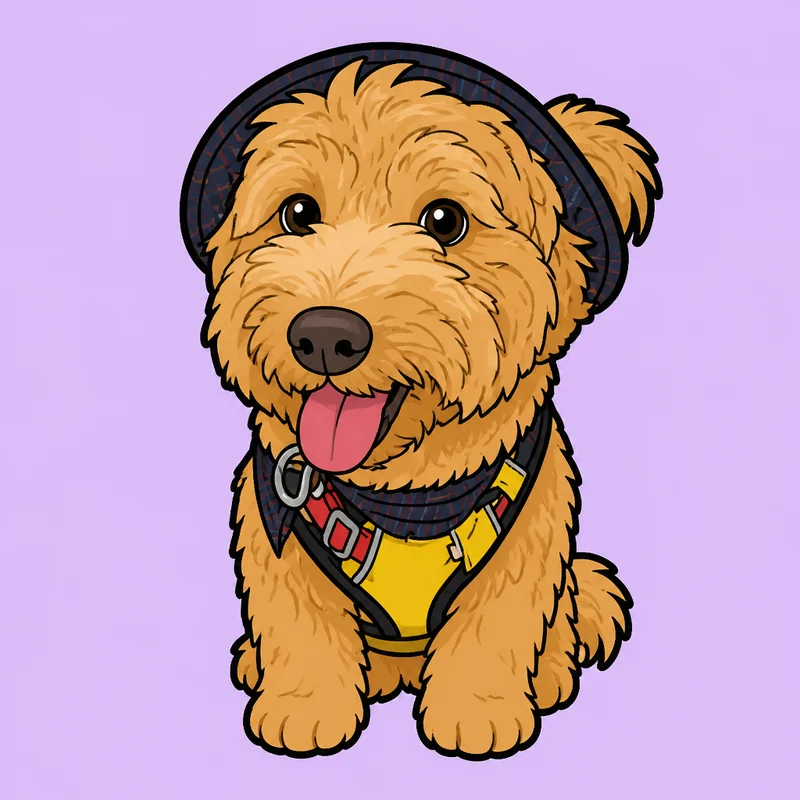 Cartoon-style illustration of the same dog generated from the photo