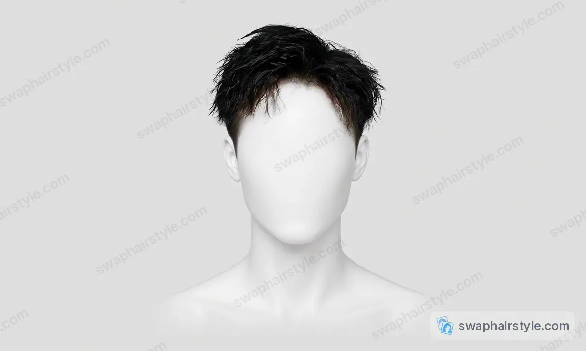 白色模特头像上的男士短款纹理发型参考图