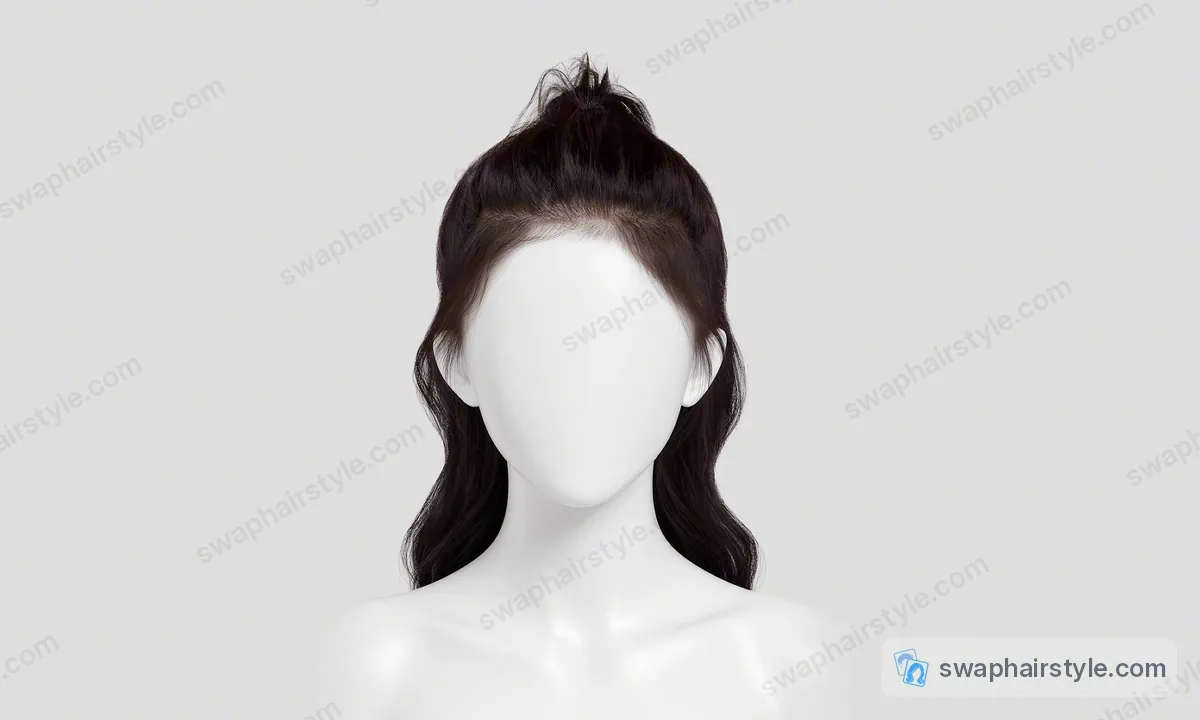 模特头像上的半扎丸子头配长卷发发型参考图